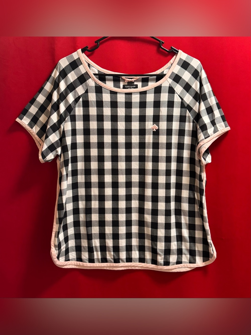 ♠️#659- kate spade Black/Cream Gingham Short Sleeve Top&Shorts 2pc.pajamas Sz.LG